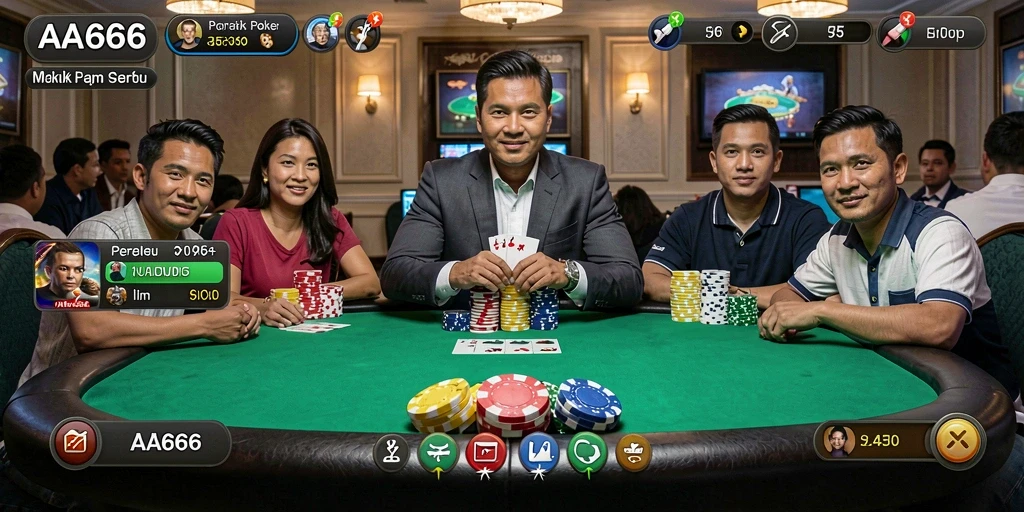Tampilan gameplay Poker yang mendebarkan di AA666.