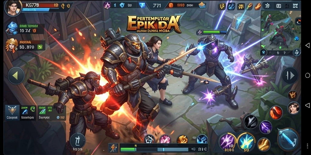 Screenshot utama KG778 menampilkan aksi intens dalam pertarungan MOBA.