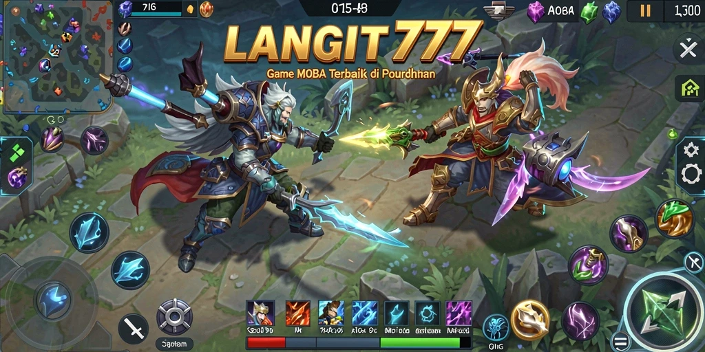 Tangkapan layar utama LANGIT777 menunjukkan pertarungan seru dalam game MOBA.