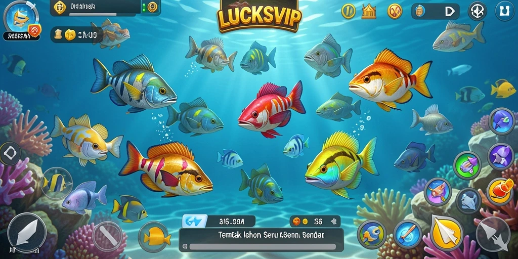 Tampilan gameplay seru dalam LUCKSVIP saat menembak ikan.