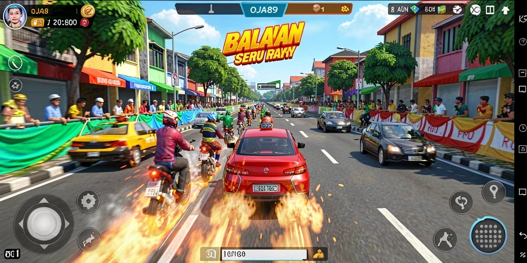 Tangkapan layar dari gameplay balapan yang mendebarkan di OJA89.