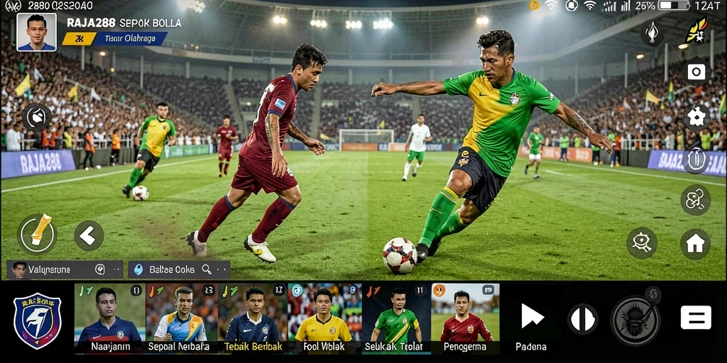 Tangkapan layar RAJA288 menampilkan aksi intens di lapangan sepak bola.