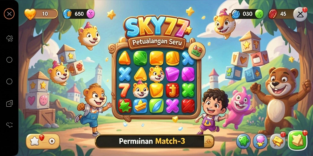 Tangkapan layar SKY77 menampilkan aksi menarik dalam gameplay Match-3.